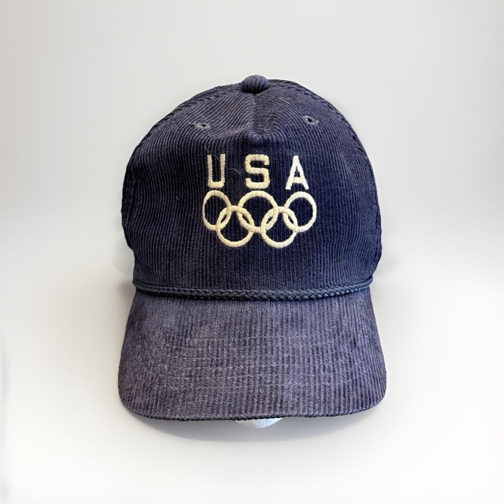 Vintage 90s Clutch By Drew Pearson USA Olympics Corduroy Rope Trucker Hat Cap